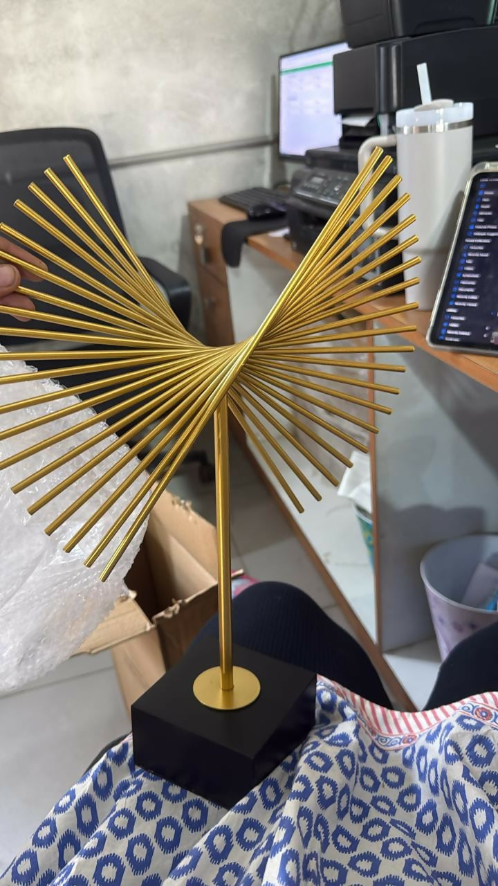 Modern Metal Abstract Table Showpiece with Gold Fan Design