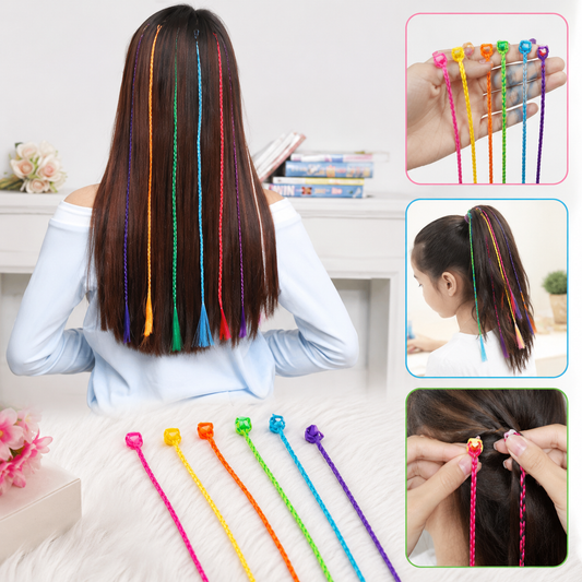 Braided Hair Extension Streaks – Colourful Clip-In Set for Kids