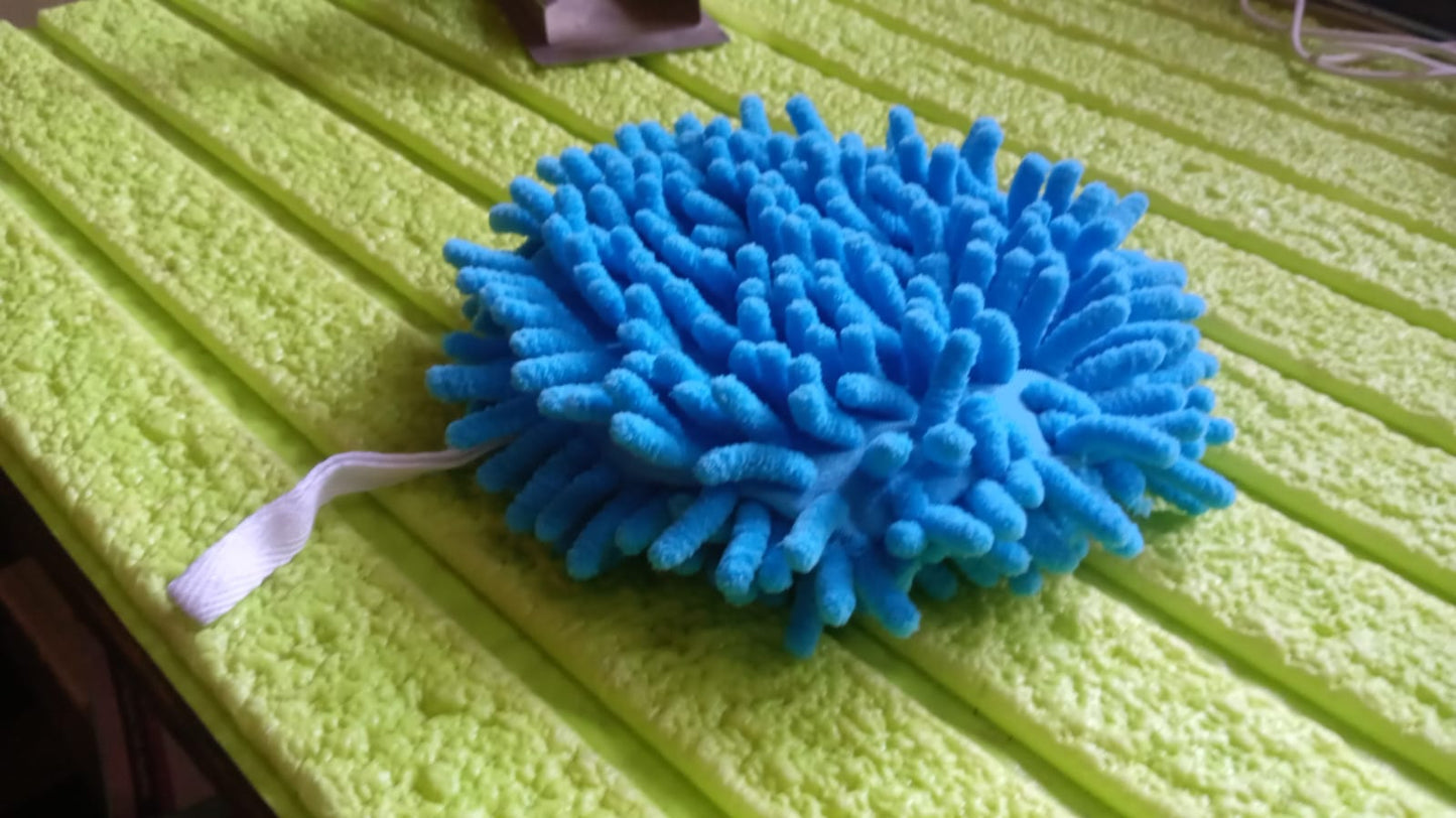 Microfiber hand towels stacked neatly on shelf