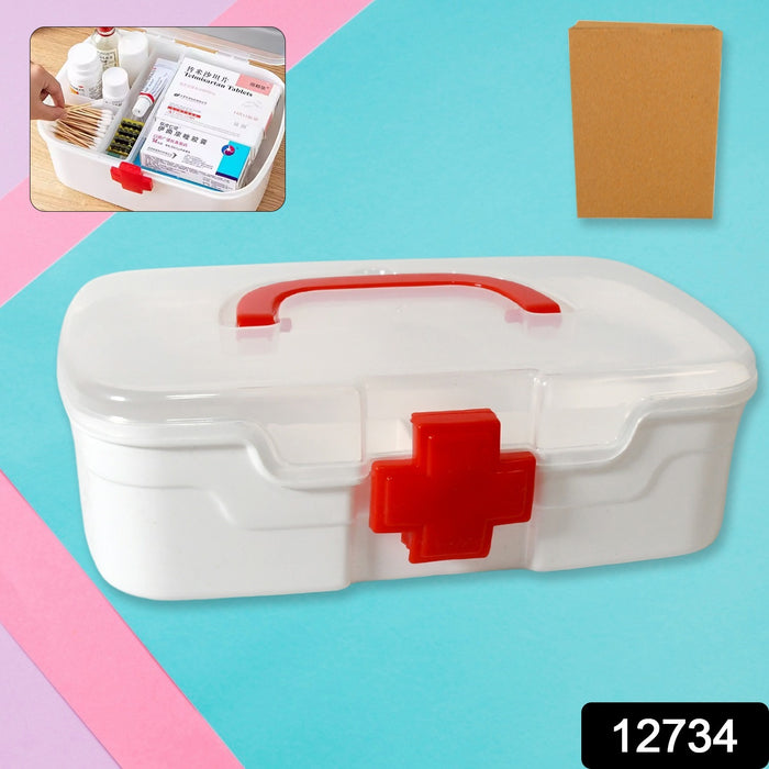 12734 Medical Box, 1 Piece, Indoor Outdoor Medical Utility, Medicine Storage Box, Detachable Tray Medical Box Multi Purpose Regular Medicine, First Aid Box with Handle & Transparent Lid