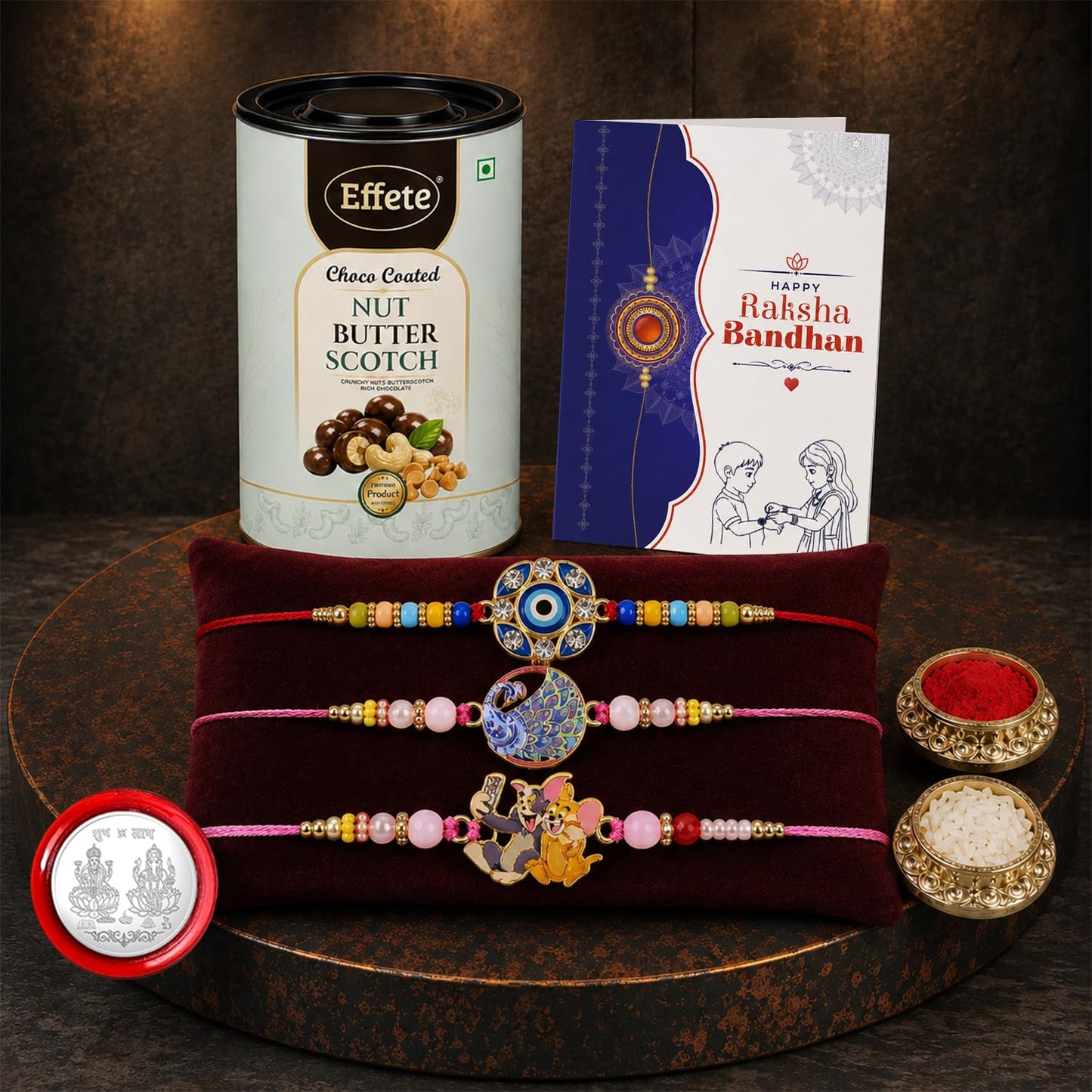 Evil Eye Rakhi Combo - Raksha Bandhan Gift with Choco Butterscotch 96gm, Pack of 7