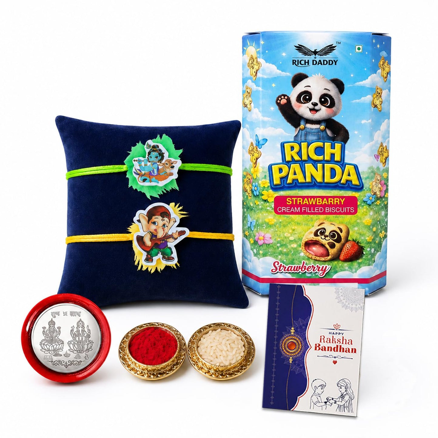 Kids Bal Gopal Krishna Rakhi for Brother with Strawberry Biscuit 60gm, Pack of 6