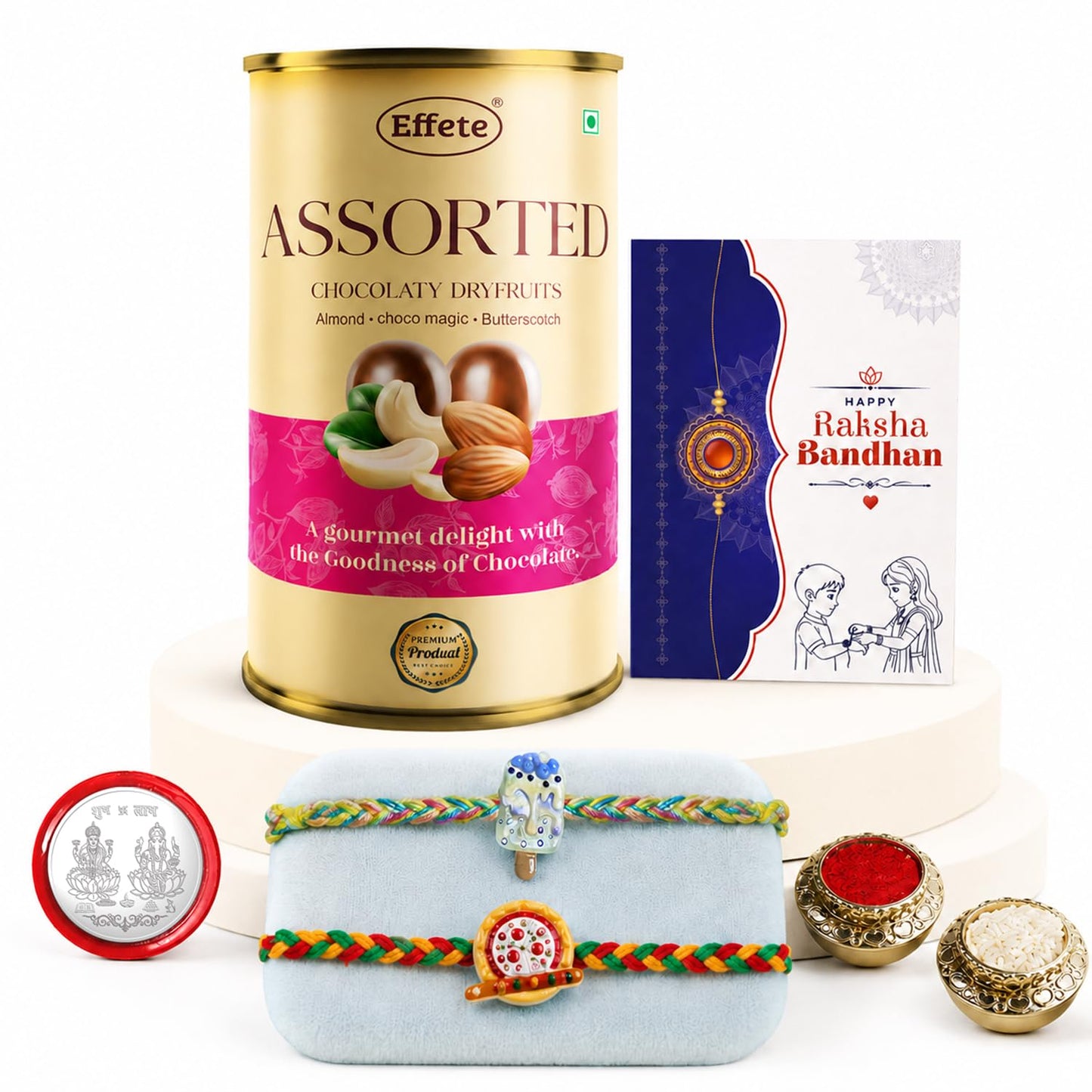 Ice Cream Rakhi for Brother with Emperor Chocolate, Roli Tikka & Card, Pack of 6