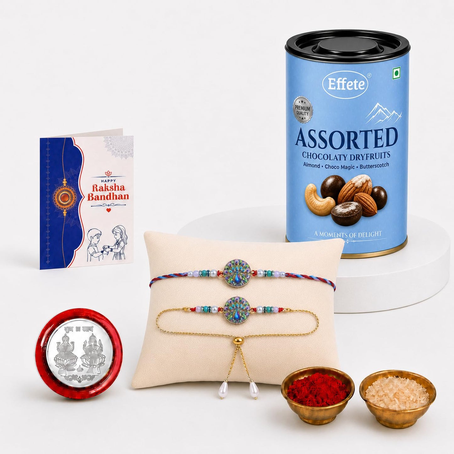 Multicolor Rakhi for Brother with Dryfruits 96gm - Raksha Bandhan Gift, Pack of 5