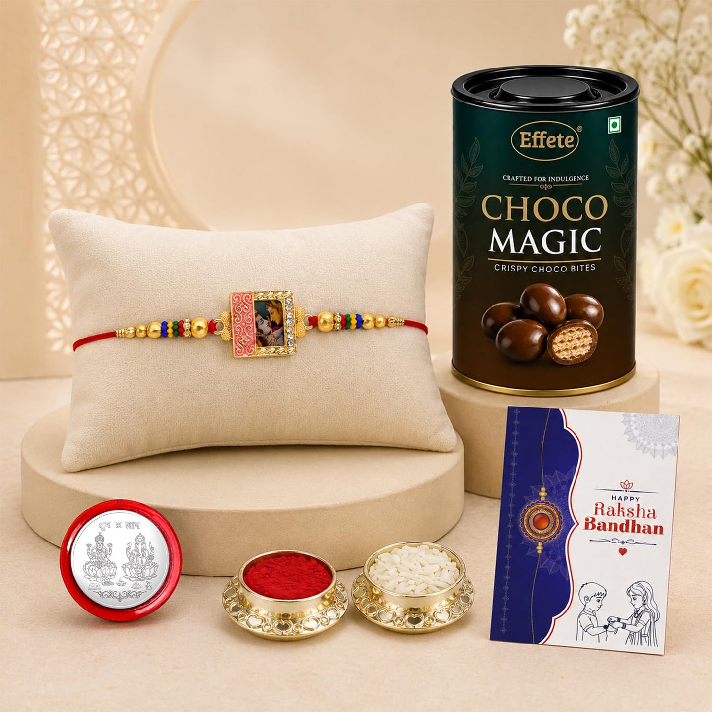 Rakhi with Chocolate for Brother – Radha Krishna Raksha Bandhan Combo (Pack of 5)