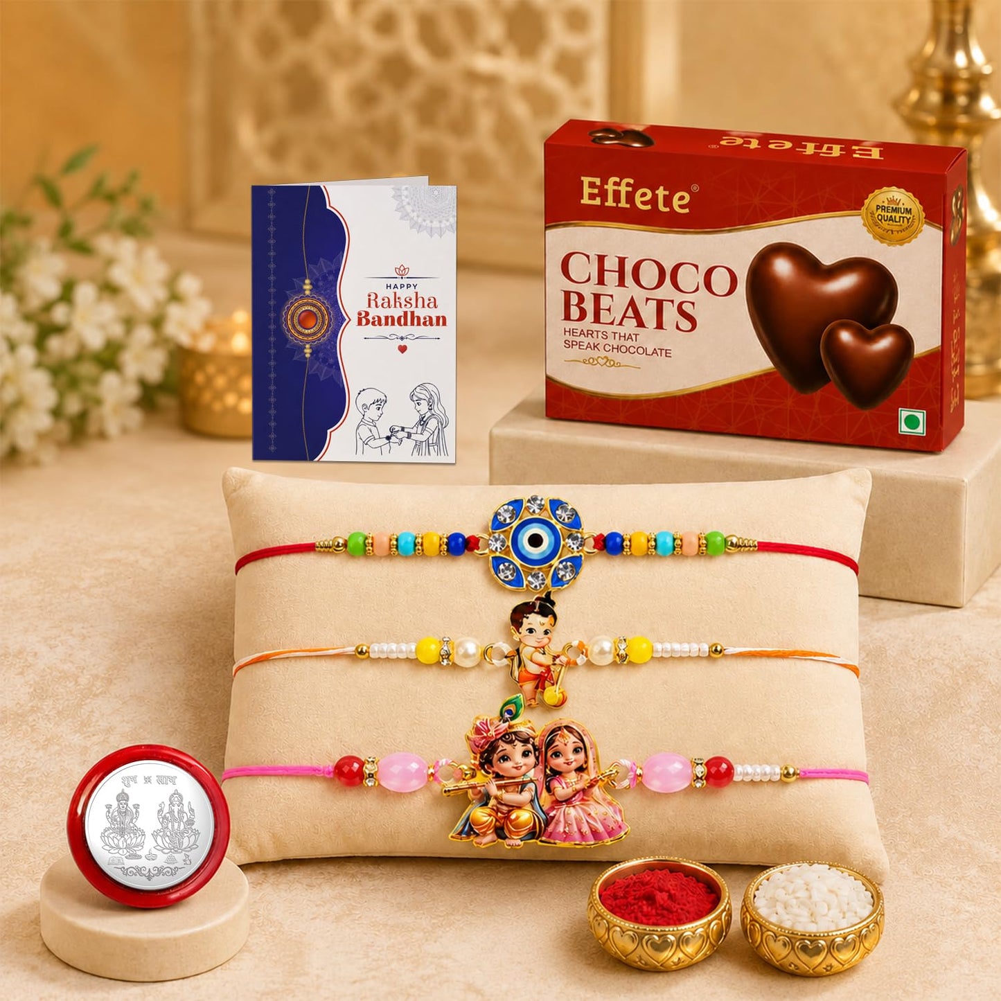 Rakhi for Brother with Chocolate 32gm - Raksha Bandhan Gift Set, Pack of 7