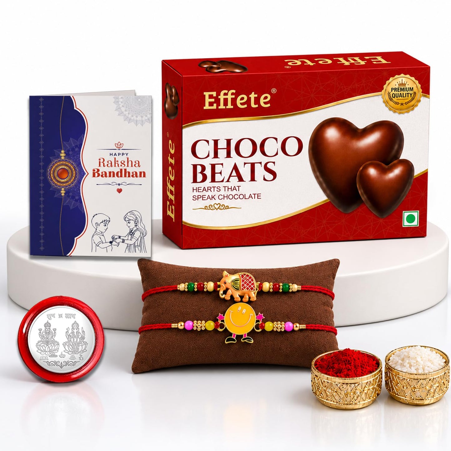 Elephant Rakhi for Brother with Choco Beats 32gm, Roli Tikka & Card, Pack of 6