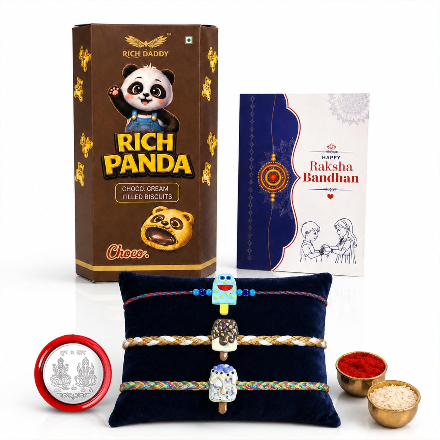 Kids Rakhi for Brother with Biscuit 60gm - Raksha Bandhan Gift Set, Pack of 7