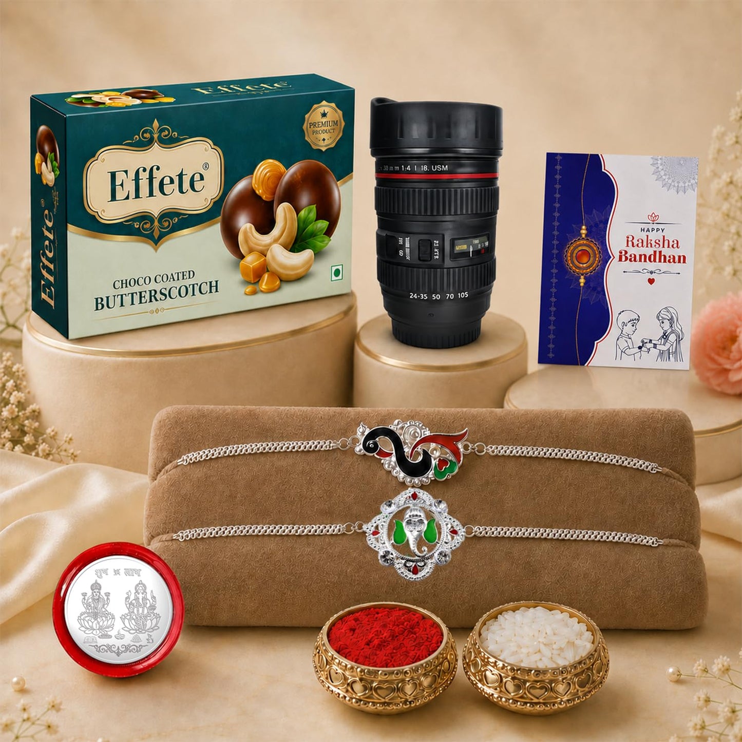 Rakhi for Brother with Chocolate & Coffee Mug - Rakshabandhan Gift Set, Pack of 7