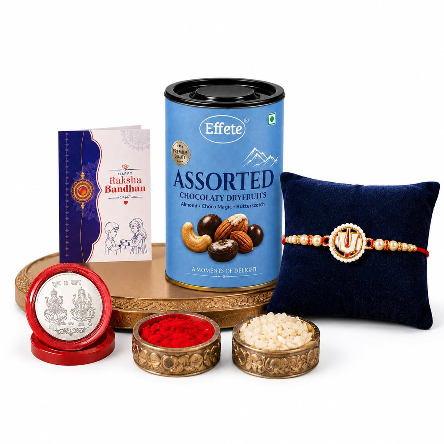 Balaji Symbol Rakhi for Brother with Choco Dryfruits 96gm, Coin & Card, Pack of 5