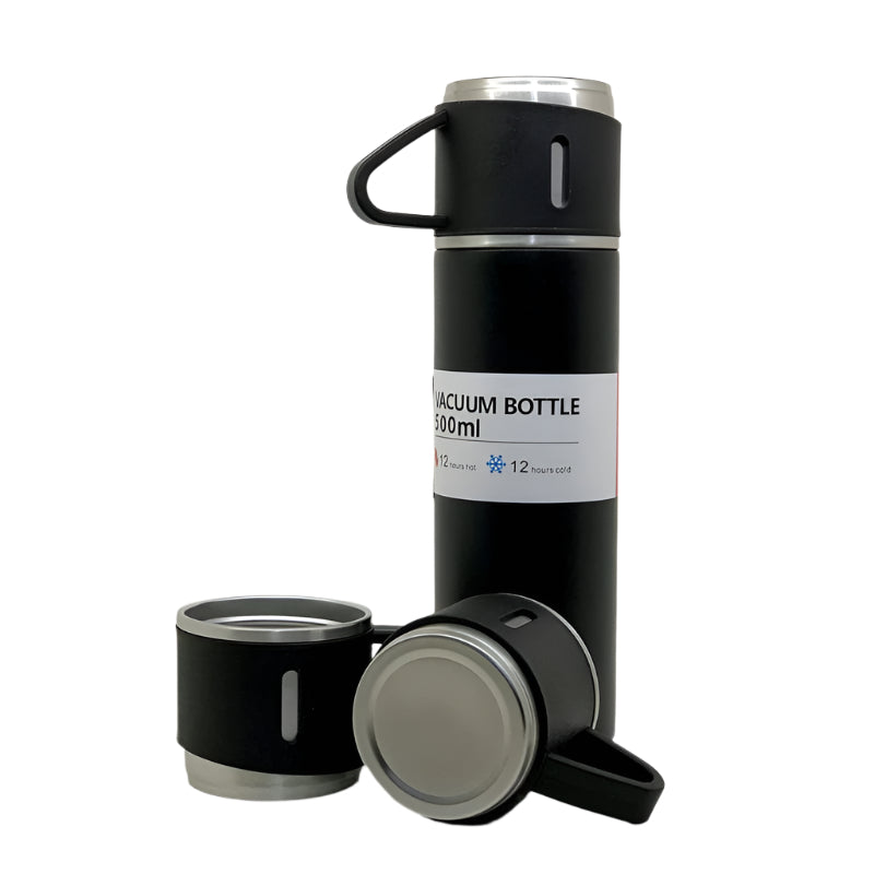 Stainless Steel Vacuum Flask Set with 3 Cups – 500ml | Biz Sip