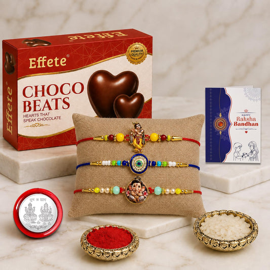 Krishna, Evil Eye Rakhi Combo - Raksha Bandhan Gift with Choco Beats 32gm, Pack of 7