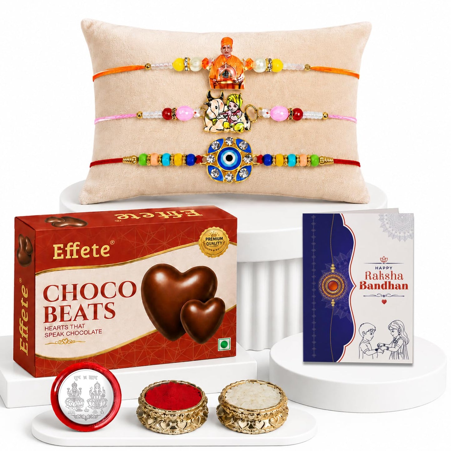 Swami Maharaj, Guru Ji Rakhi Combo - Raksha Bandhan Gift with Choco Beats 32gm, Pack of 7
