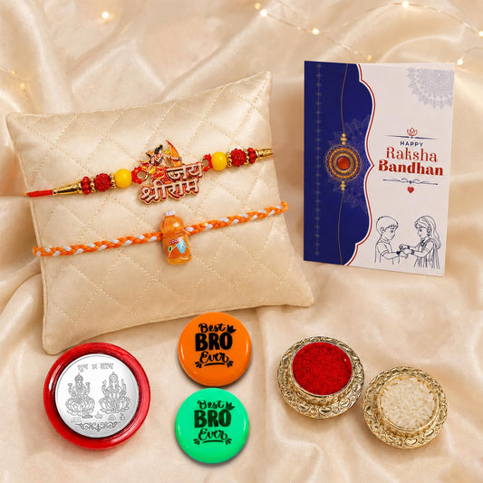 Raksha Bandhan combo gift set with Shri Ram charm rakhi and festive essentials
