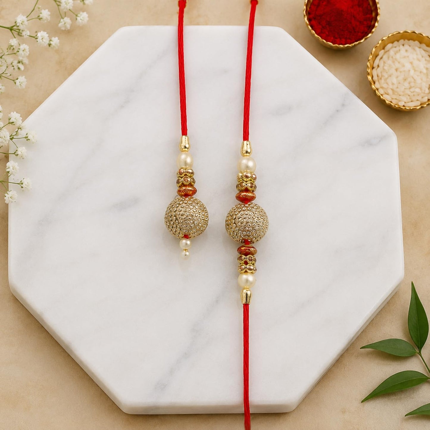 Rakhi for Brother & Bhaiya with Leaf Pooja Thali - Raksha Bandhan Gift, Pack of 7