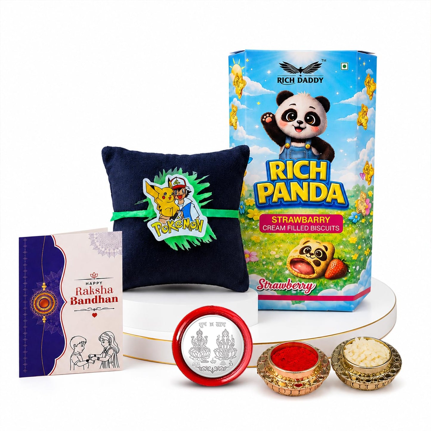 Kids Yellow Mascot Rakhi for Brother with Strawberry Biscuit 60gm, Pack of 5