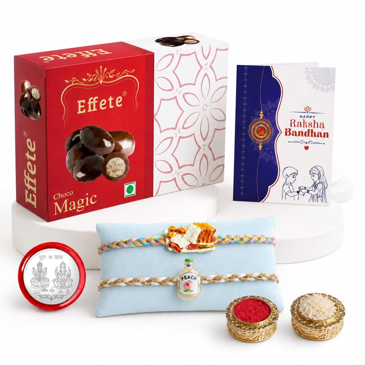 Food Rakhi for Brother with Chocolate Magic 32gm, Roli Tikka & Card, Pack of 6