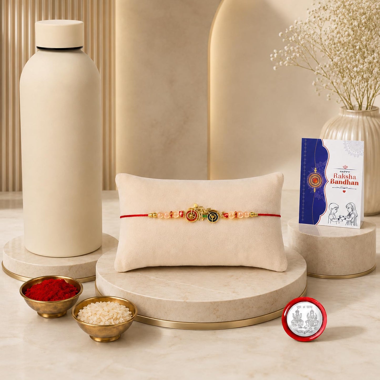 Kids Rakhi Combo - Raksha Bandhan Gift with SS Water Bottle 500ml, Pack of 5 | Rakhi Gift