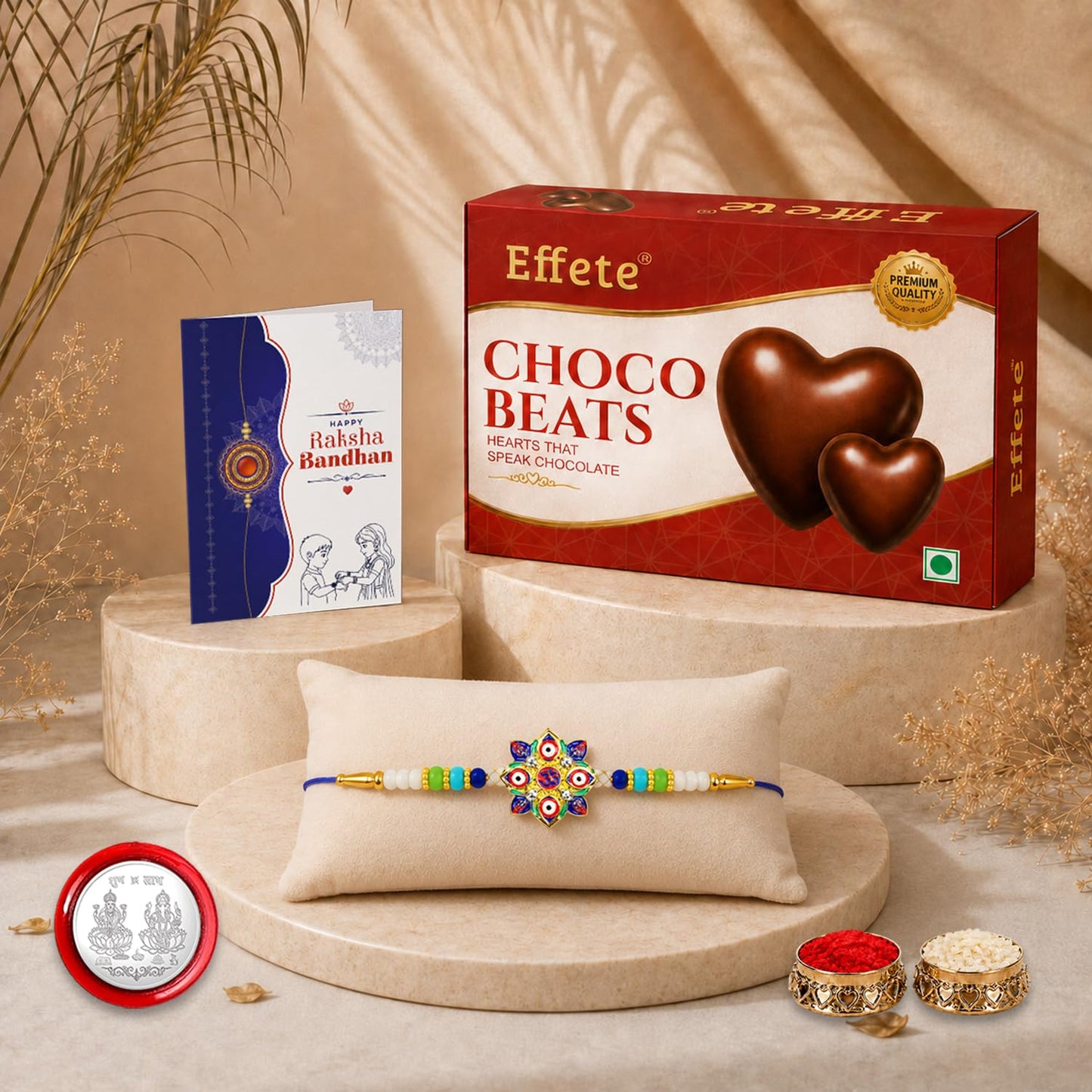 Evil Eye, OM Rakhi Combo - Raksha Bandhan Gift with Choco Beats 32gm, Pack of 5 for Bhaiya