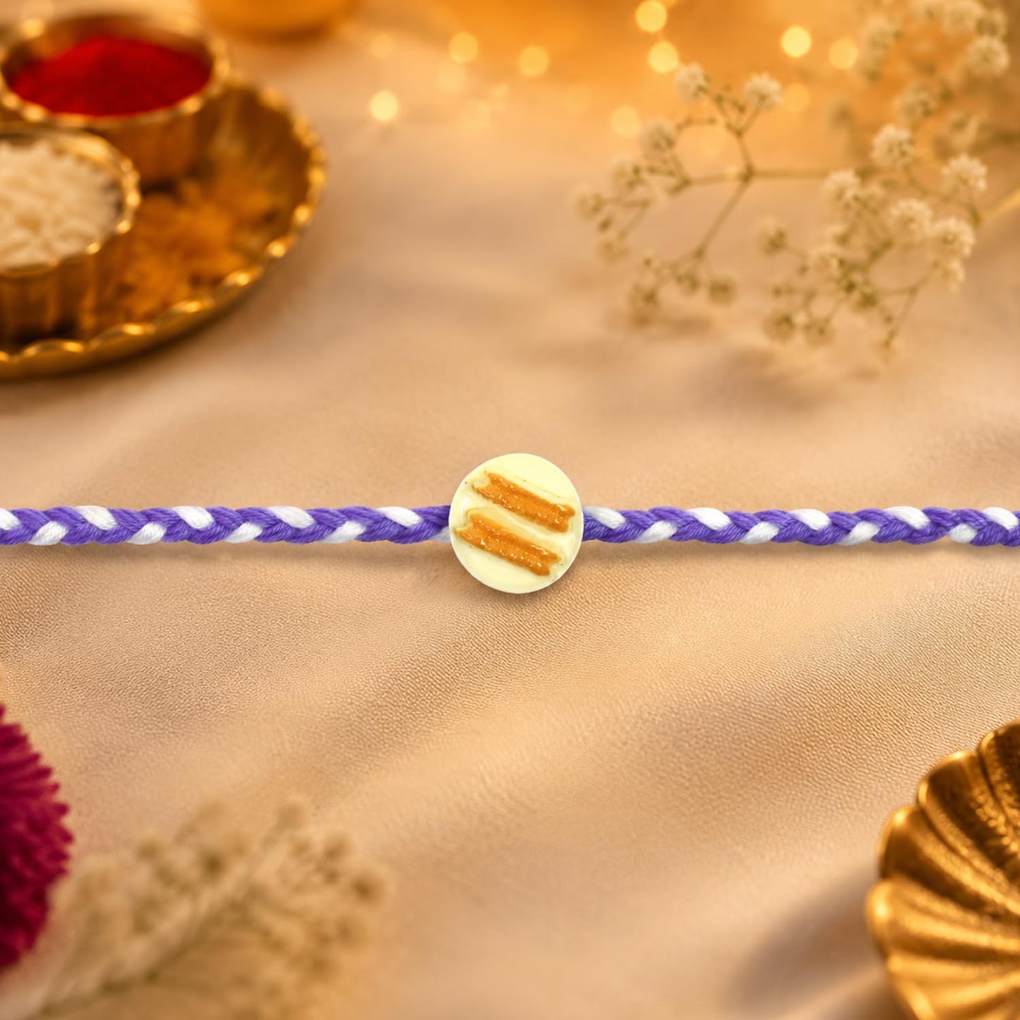 Flower Rakhi for Brother with Choco Magic Pouch, Roli Tikka & Card, Pack of 7