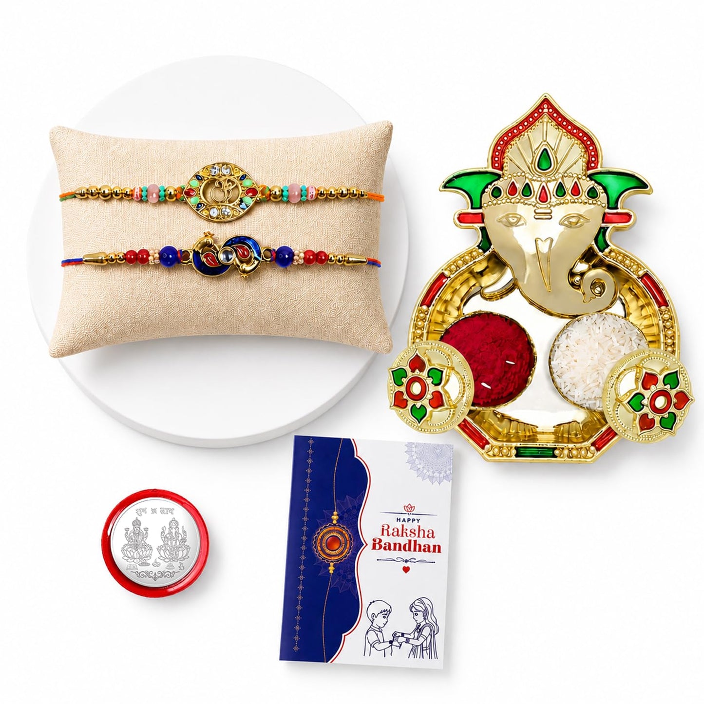 Om, Peacock Multicolor Rakhi for Brother & Bhaiya with Shri Ganesh | Pack of 6