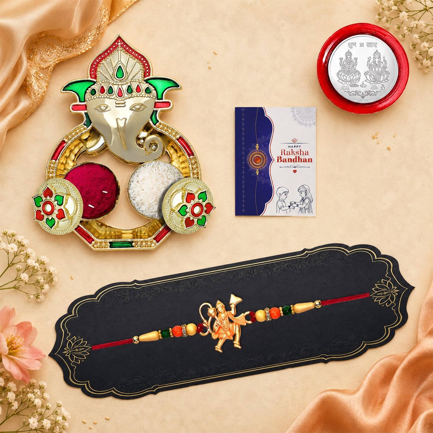 Ethnic Multicolor Hanuman Ji Rakhi Combo for Brother with Shri Ganesh | Pack of 5