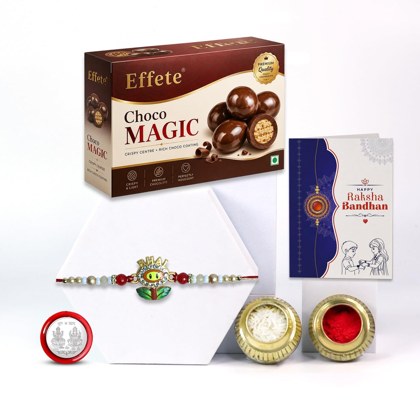 Sunflower with Bhai Rakhi for Brother with Chocolate Magic 32gm, Pack of 5