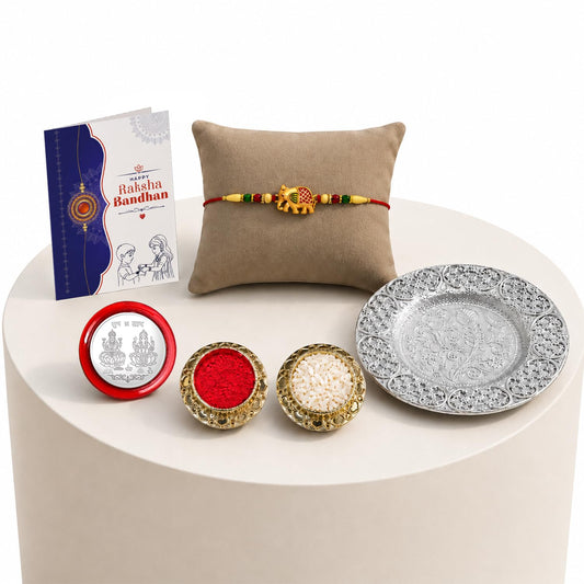 Elephant Multicolor Rakhi for Brother & Bhaiya with Pooja Thali | Pack of 5