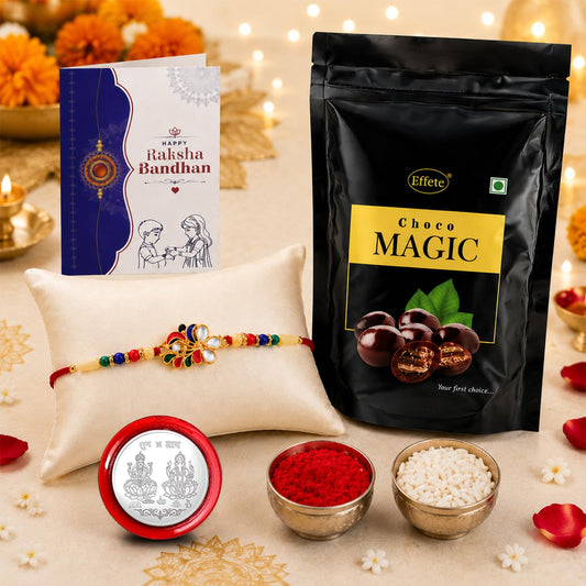 Colourful Raksha Bandhan Gift Combo Set with rakhi and chocolates