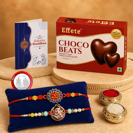 Om Little Ganesha Rakhi Combo for Raksha Bandhan with chocolates and roli chawal