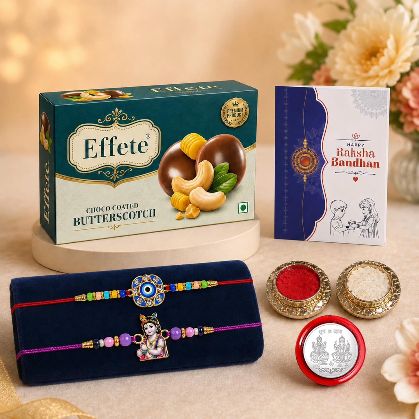 Evil Eye Rakhi Combo - Raksha Bandhan Gift with Choco Butterscotch 32gm, Pack of 6