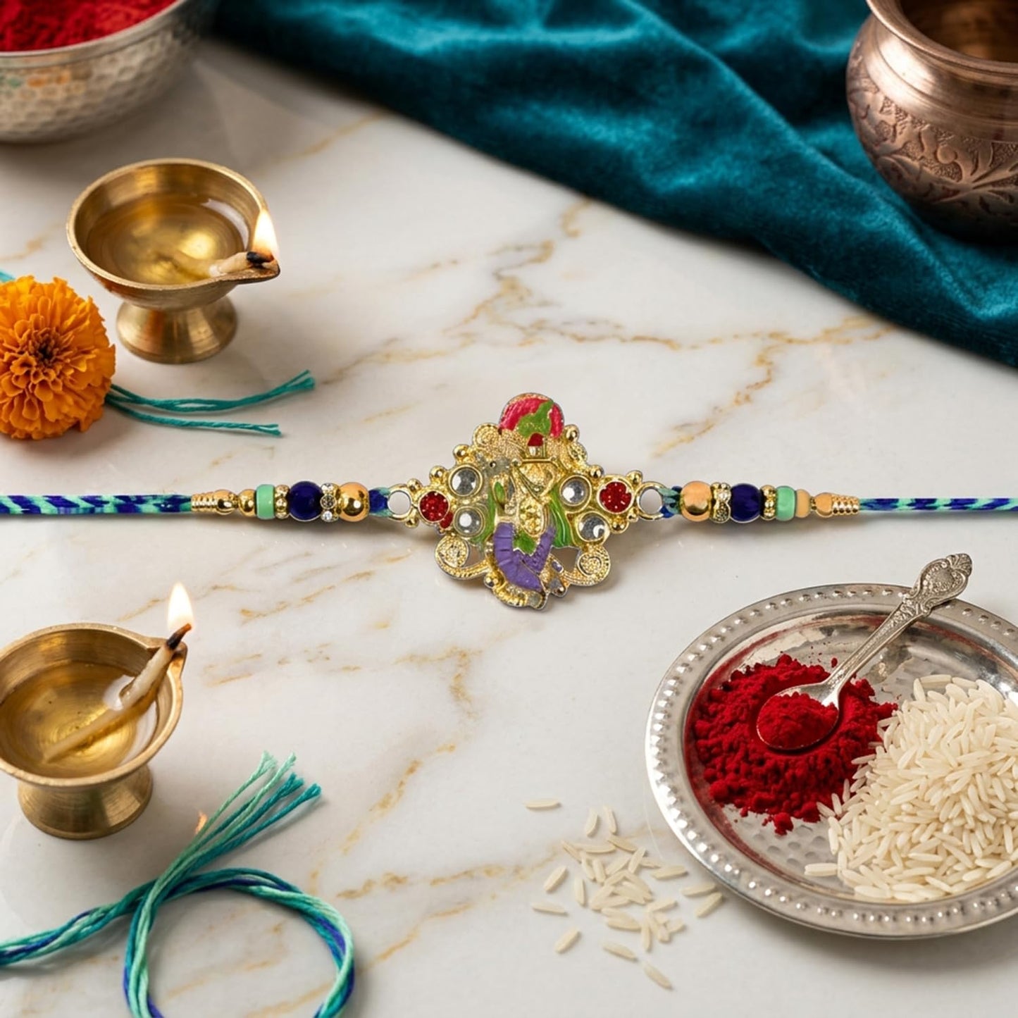 Designer Elegant Multicolor Rakhi for Brother with Choco Magic Pouch, Pack of 7