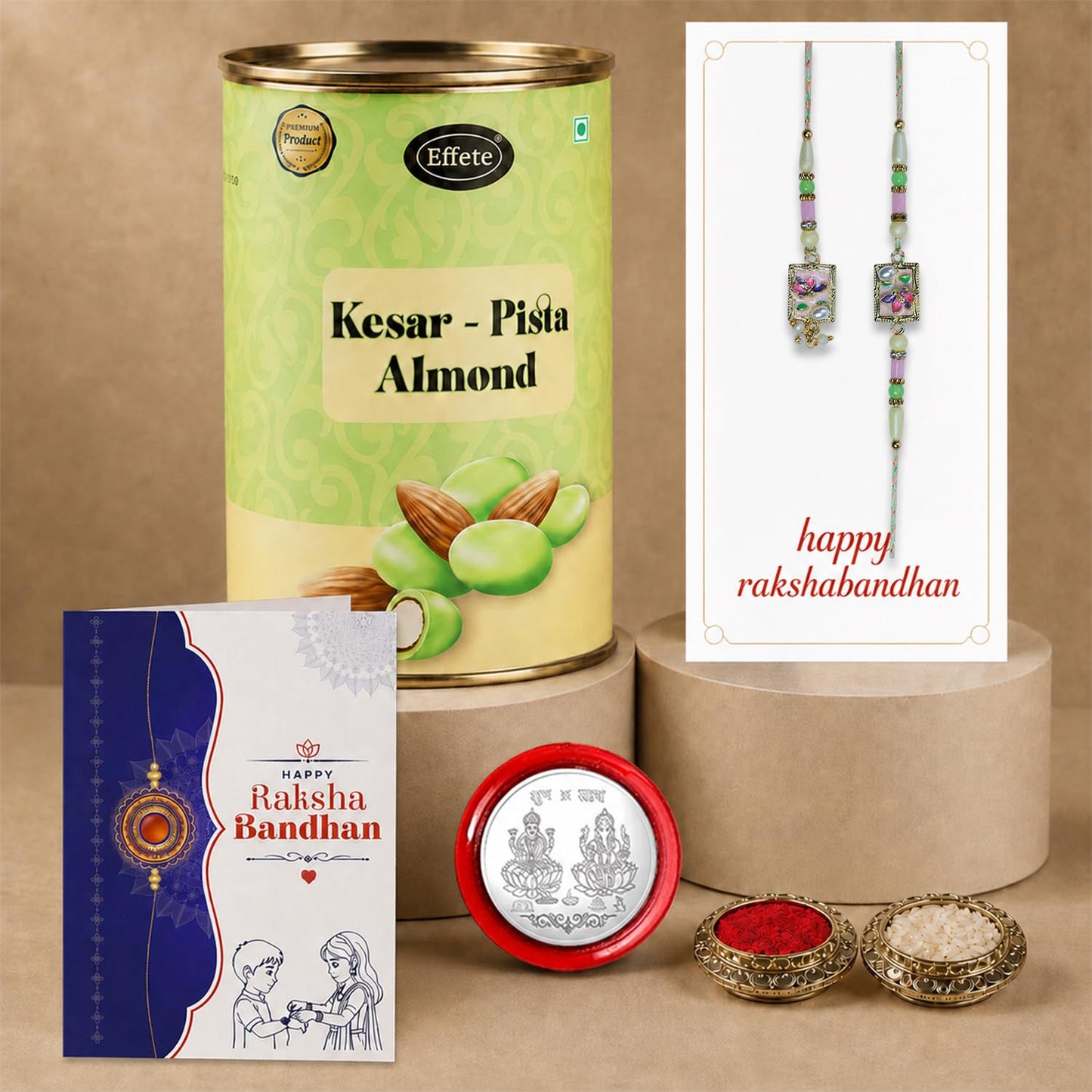 Floral Motif Multicolor Rakhi for Brother with Kesar-Pista Almond 96gm, Pack of 6