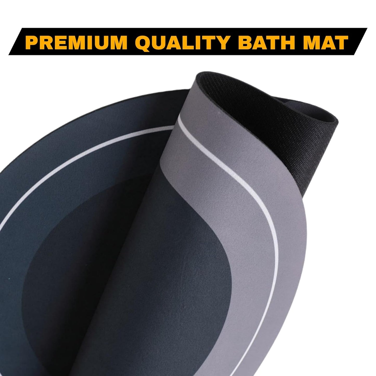 Anti-Slip Oval Bathroom Mat for Floor | Waterproof & Quick-Dry Soft Rubber Mat | Printed “BATHROOM” Design | Modern Anti-Skid Floor Mat for Bathroom, Bathtub, Toilet – Blue