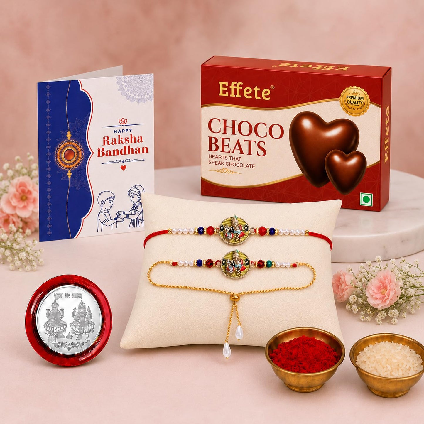 Rakhi for Brother with Chocolate Beats 32gm - Raksha Bandhan Gift, Pack of 5
