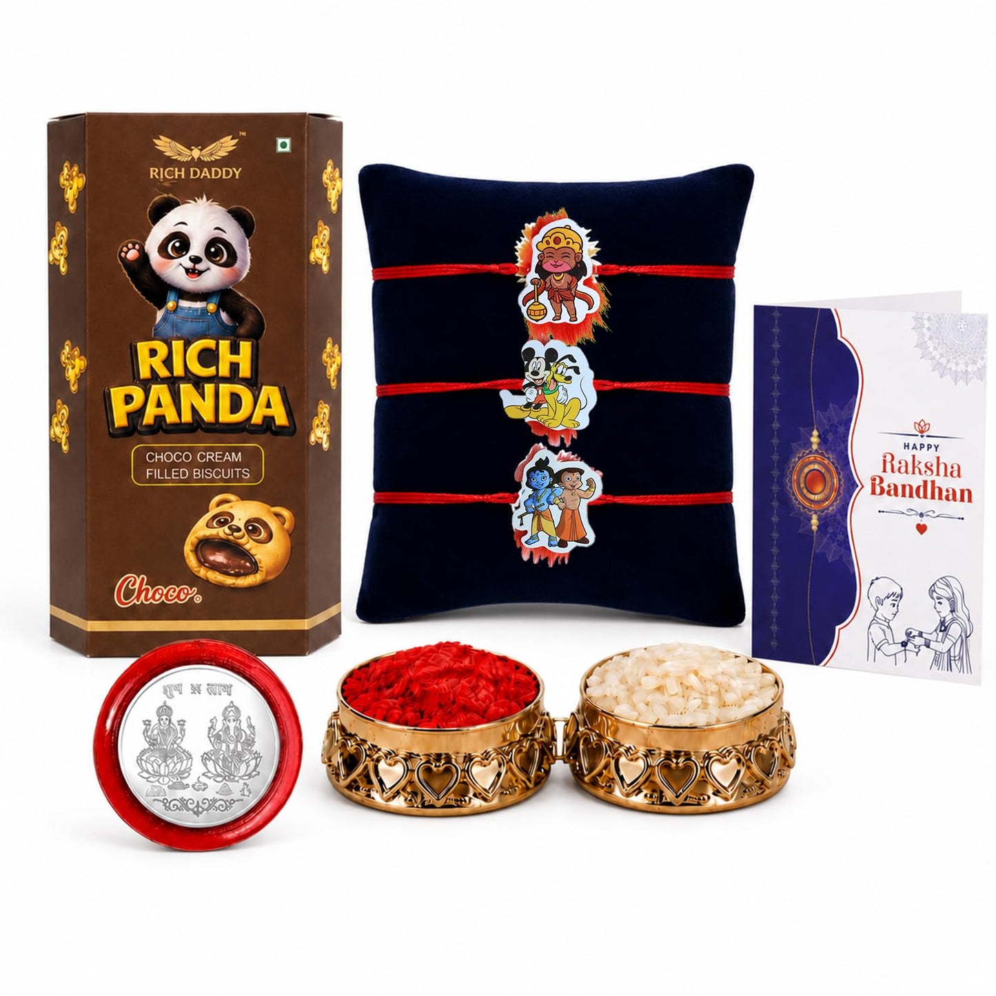Kids Bal Krishna Rakhi for Brother with Chocolate Cream Biscuit 60gm, Pack of 7