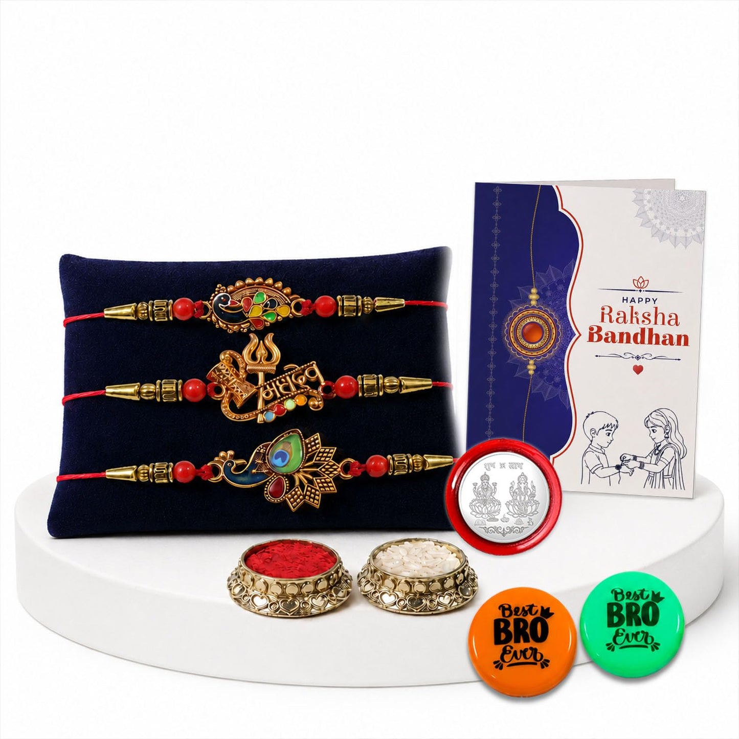 Peacock, Mahadev, Peacock Multicolor Rakhi for Brother & Bhaiya | Pack of 7