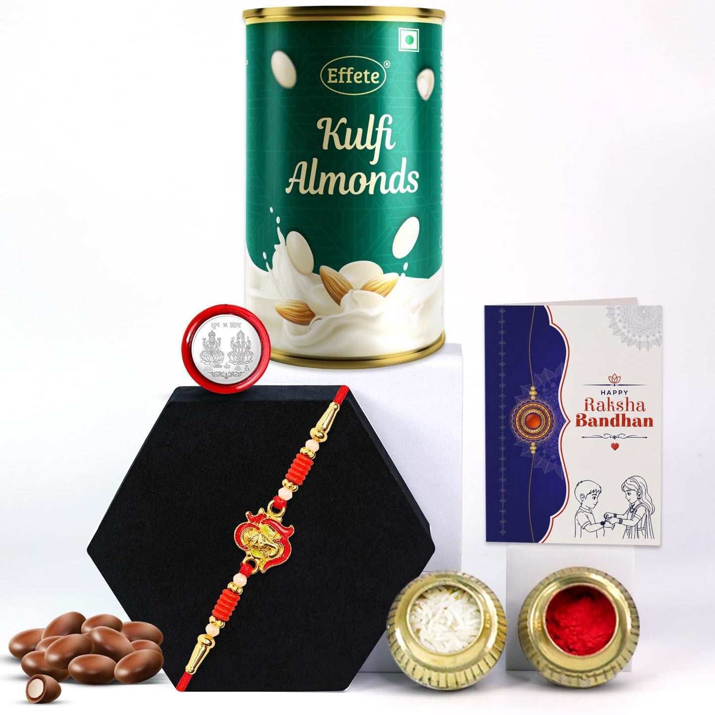 Celebration Special Rakhi for Brother & Bhaiya with Kulfi Almonds 96gm, Pack of 5