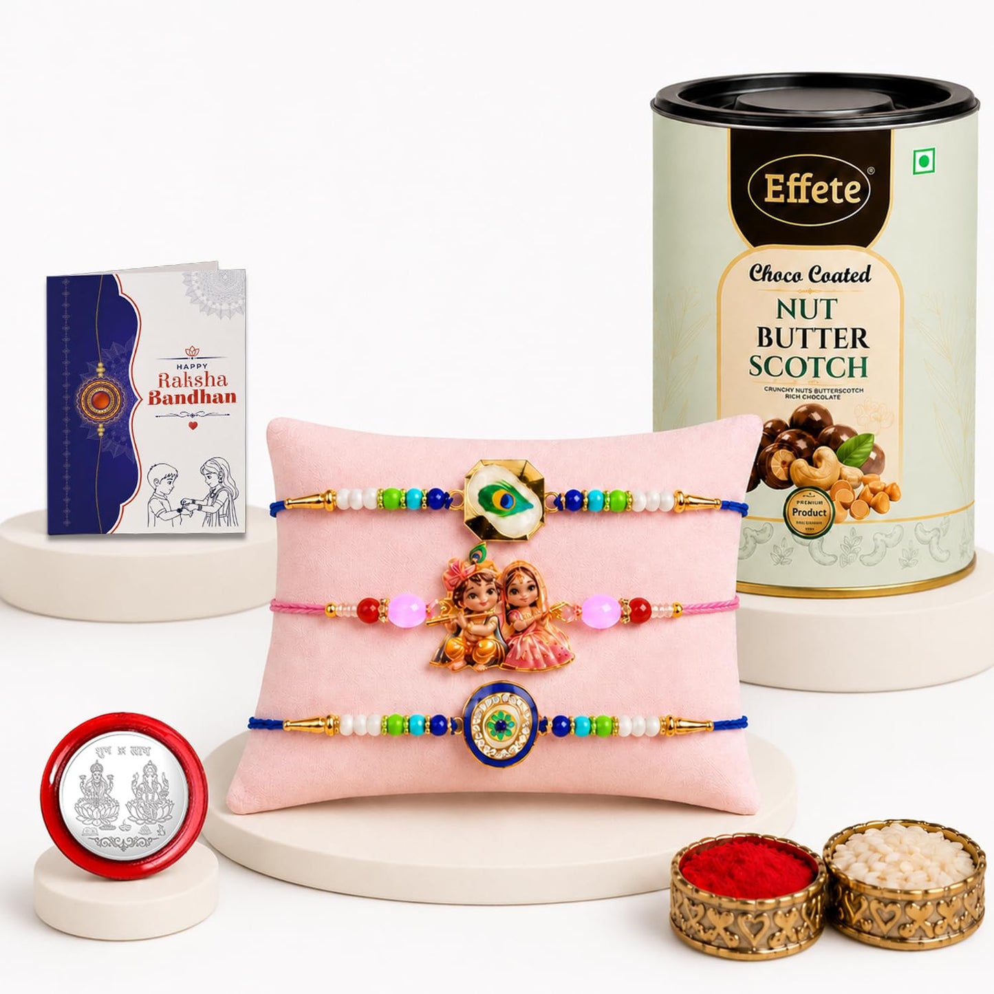 Peacock Rakhi Combo - Raksha Bandhan Gift with Choco Butterscotch 96gm, Pack of 7