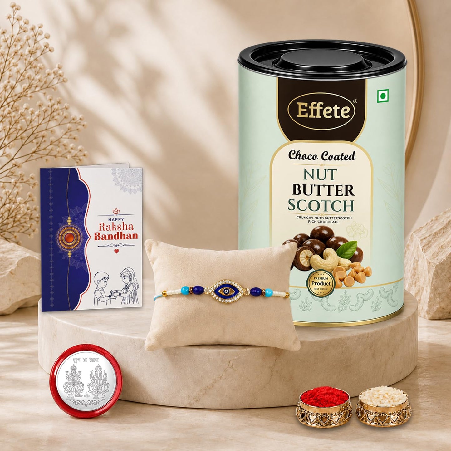 Evil Eye Rakhi Combo - Raksha Bandhan Gift with Choco Butterscotch 96gm, Pack of 5
