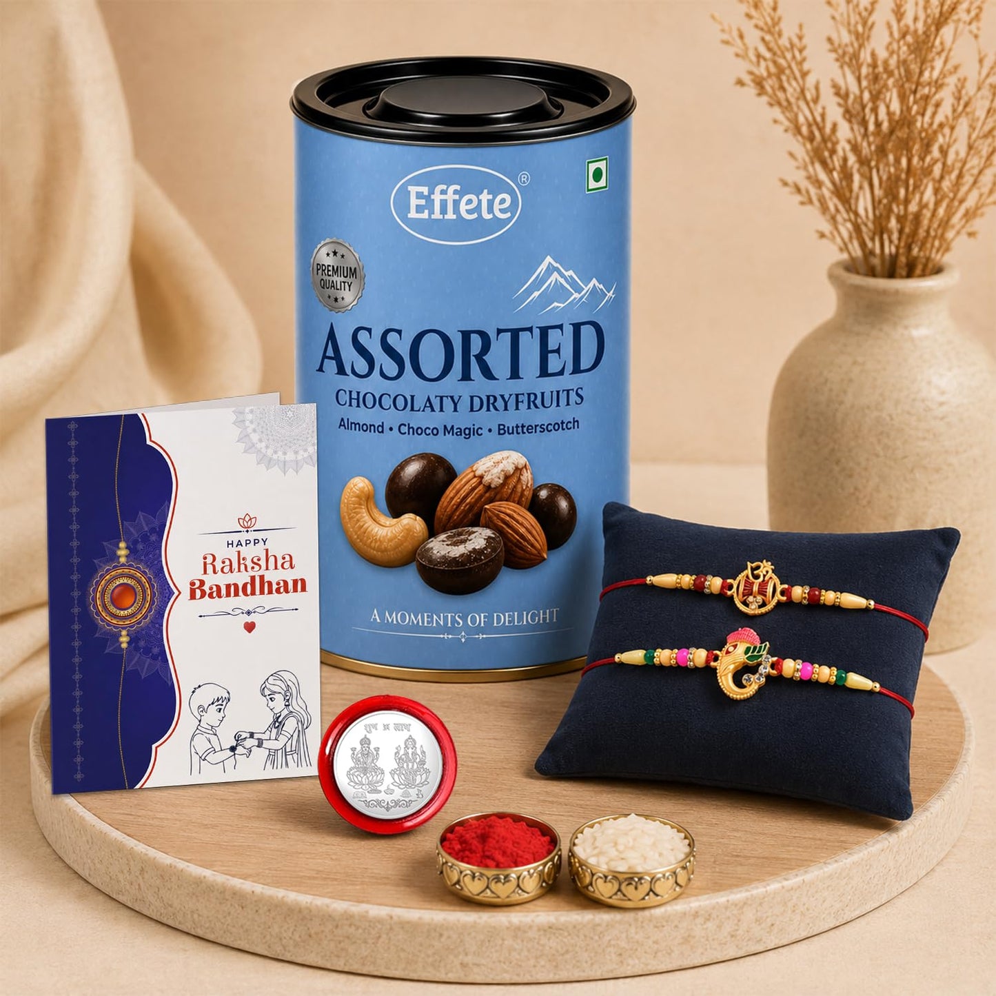 Ganesha Rakhi for Brother with Choco Dryfruits 96gm, Roli Tikka & Card, Pack of 6