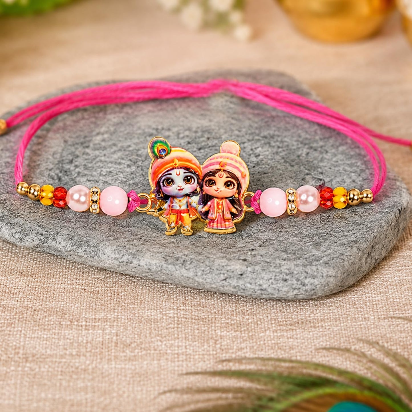 Designer Multicolor Krishna Radha & Ganesha Rakhi Combo for Bhai | Pack of 6