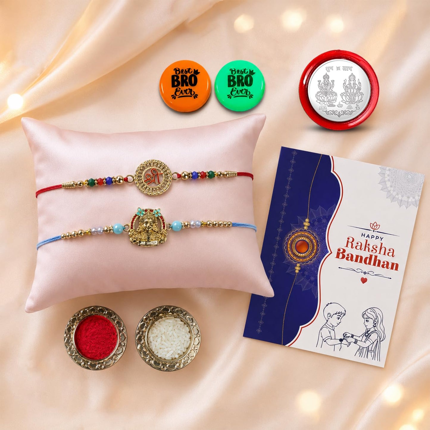 Rakhi with Fridge Magnet for Brother (Set of 8) – Floral Rhombus Raksha Bandhan Combo