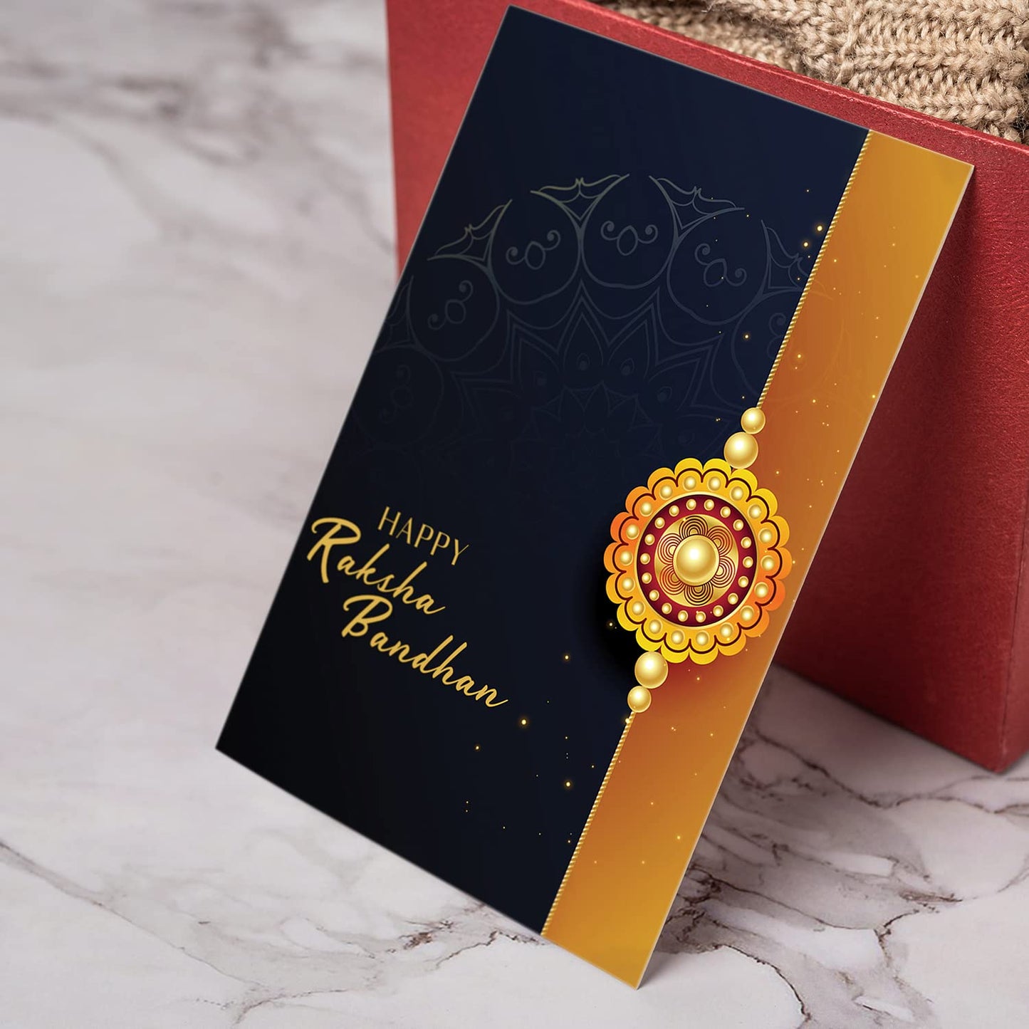 Colorful Raksha Bandhan greeting card included in the designer Rakhi combo set