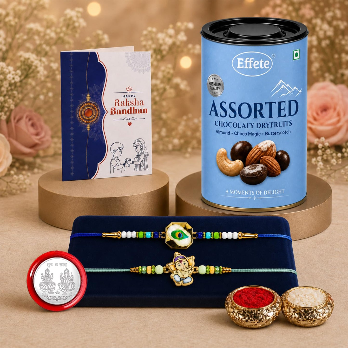 Square, Ganesha Rakhi Combo - Raksha Bandhan Gift with Assorted Choco 96gm, Pack of 6