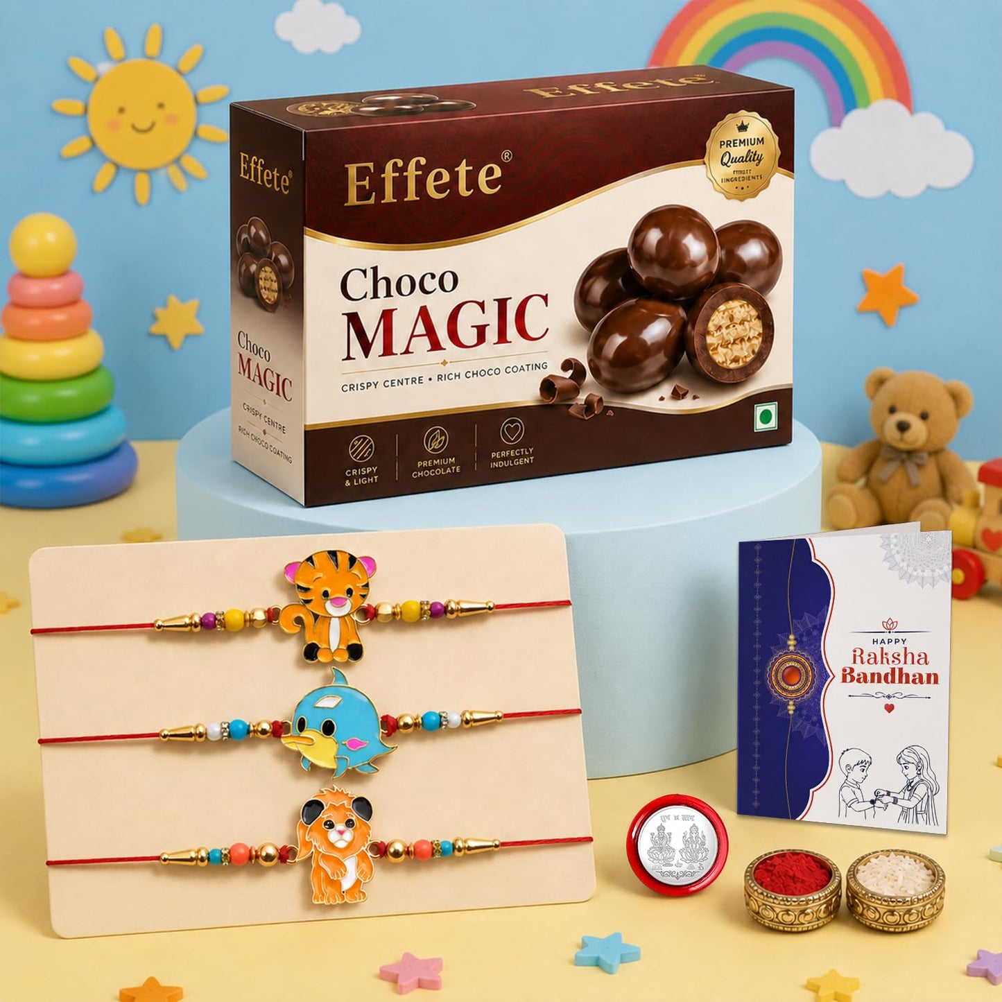 Kids Rakhi for Brother with Chocolate Magic 96gm - Raksha Bandhan Gift, Pack of 7
