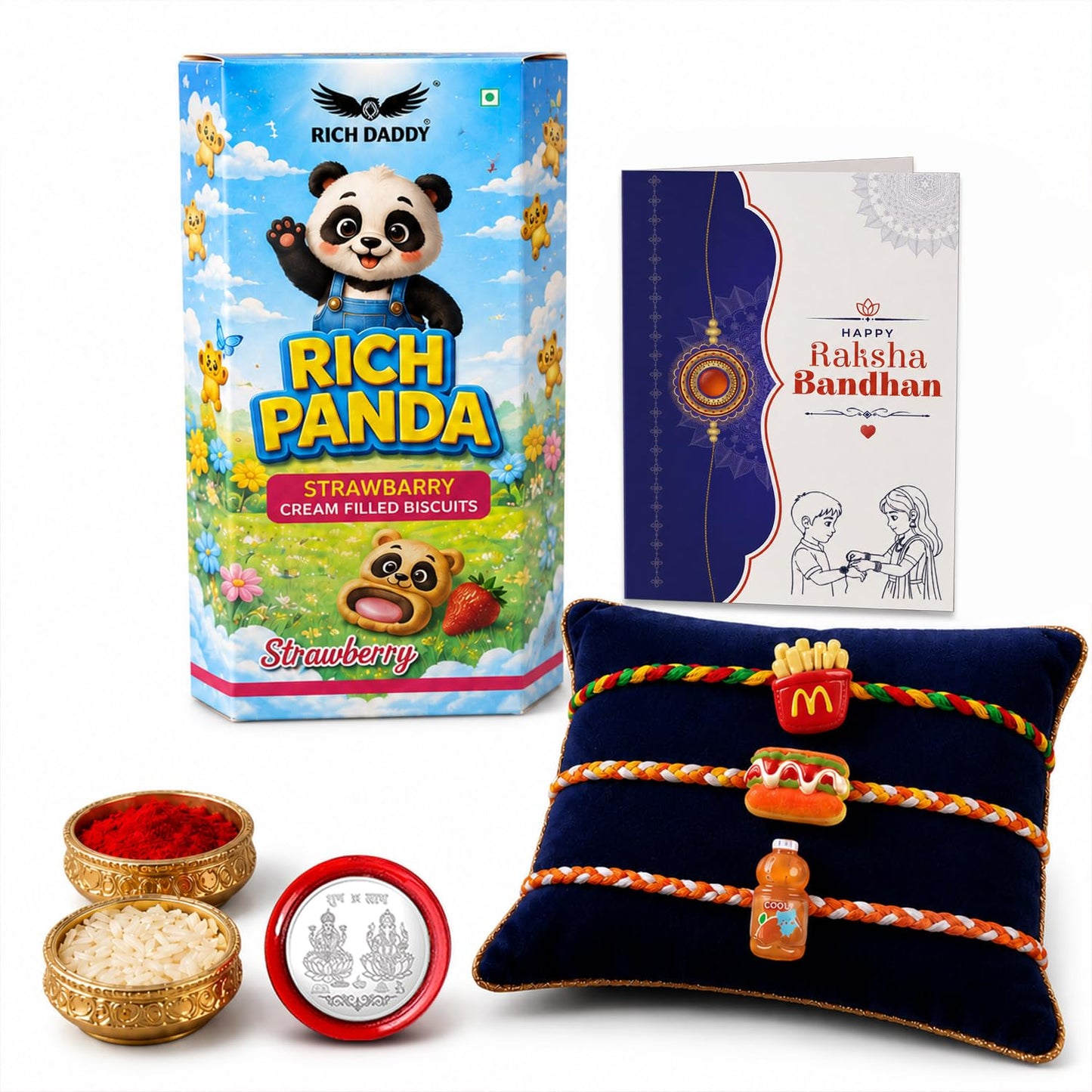 Rakhi for Brother & Bhaiya with Biscuit 60gm - Rakshabandhan Gift Set, Pack of 7