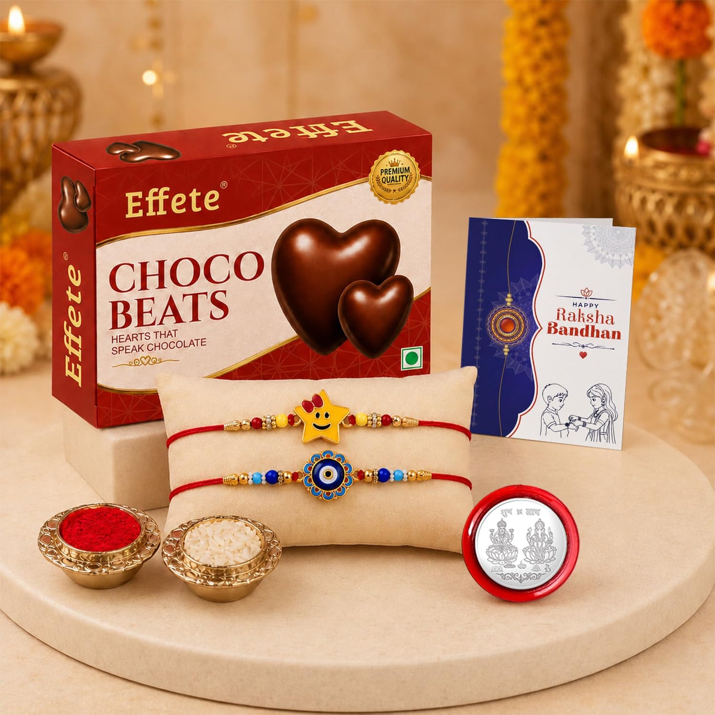 Kids Rakhi for Brother with Chocolate Beats 32gm, Roli Tikka & Card, Pack of 6