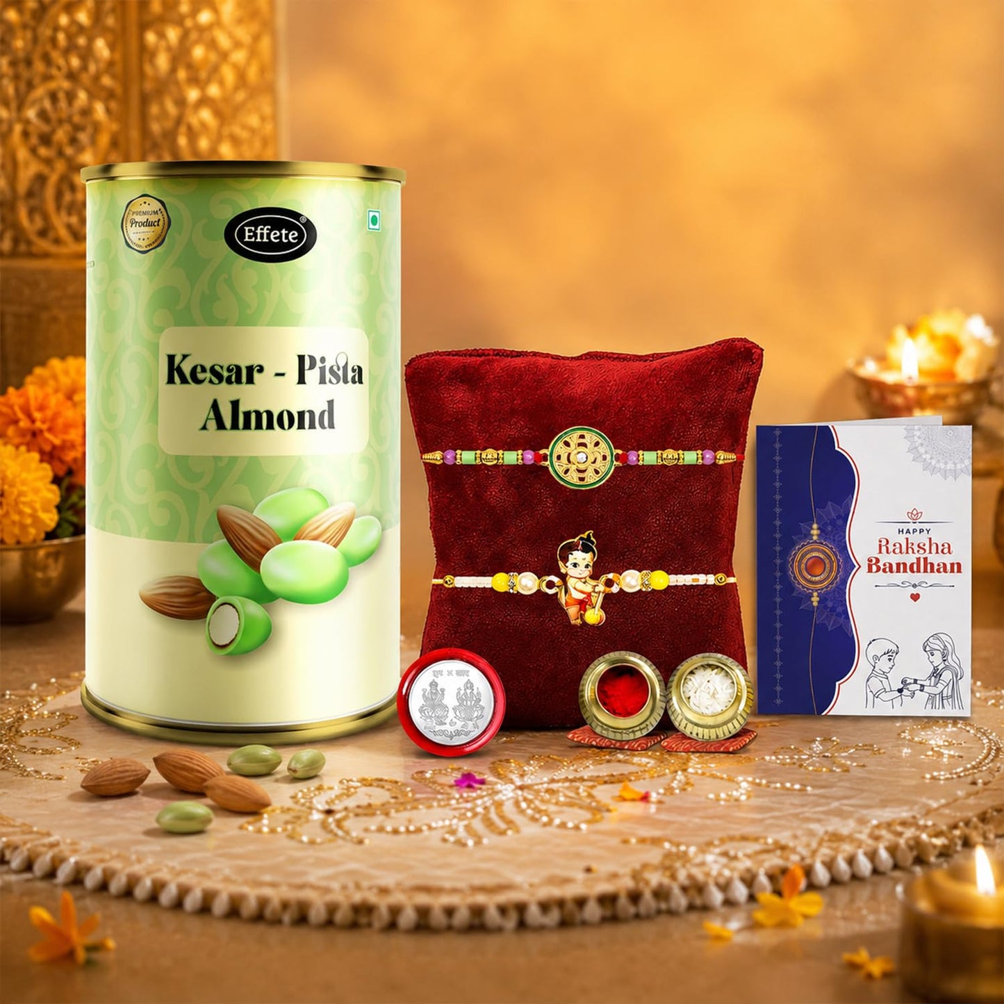 Cherished Brother Rakhi for Brother with Kesar-Pista Almond 96gm, Pack of 6