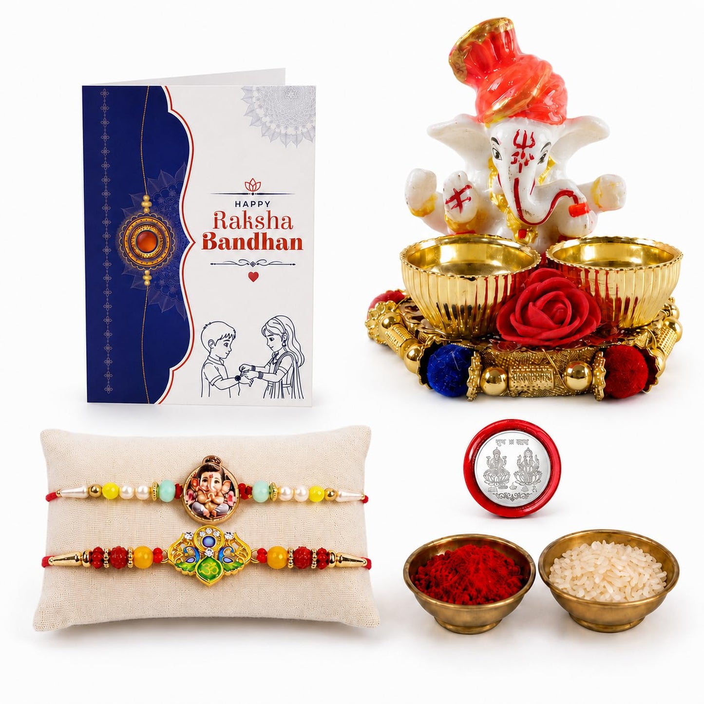 Little Ganesha, peacock Multicolor Rakhi for Brother & Bhaiya | Pack of 6